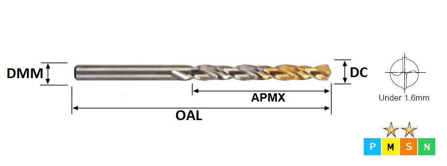 1.0mm HSS-E Goldex Jobber Drill